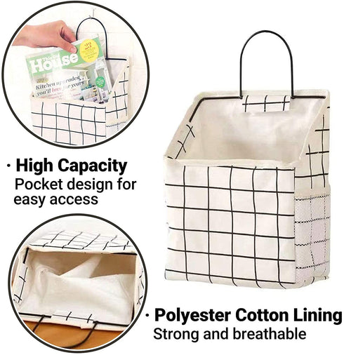 DRON TOOON Fabric Wall Hanging Storage Caddy Bag Over the Door Pouch Organizer for Bedroom Bathroom Kitchen (3Pack-A)