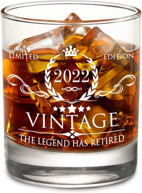 AOZITA Retirement Gifts for Men Whiskey Glass - The Legend Has Retired 2022- Limited Edition Retirement Gifts Idea for Coworkers, Friends, Him/Her - 11 oz