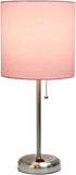 Limelights LT2024-LPK Stick Charging Outlet Table Lamp, Brushed Steel Base/Light Pink Shade