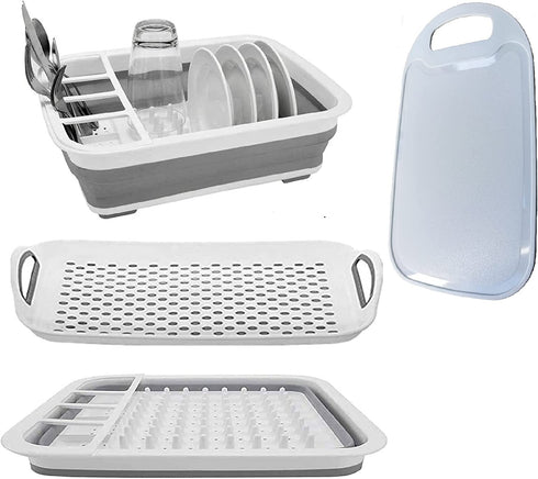 Collapsible Dish Drying Rack and Drainboard Set Portable Camp Dish Drainer Dinnerware Organizer Dish Rack Foldable Dying Dish Storage Rack for Kitchen Counter RV Camping Accessories