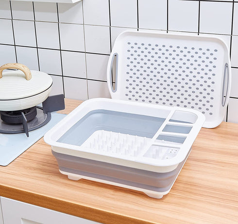 Collapsible Dish Drying Rack and Drainboard Set Portable Camp Dish Drainer Dinnerware Organizer Dish Rack Foldable Dying Dish Storage Rack for Kitchen Counter RV Camping Accessories