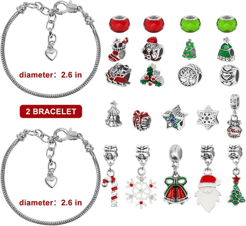 Christmas Countdown Calendar 2021, Advent Calendar for Girls, DIY Bracelet of 2 Making Kit with 22 Charms Beads, Xmas Theme Gifts for Girls Kids Women, Red