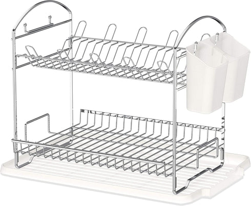 Simple Houseware 2-Tier Dish Rack with Drainboard, Chrome