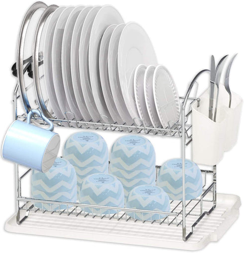Simple Houseware 2-Tier Dish Rack with Drainboard, Chrome