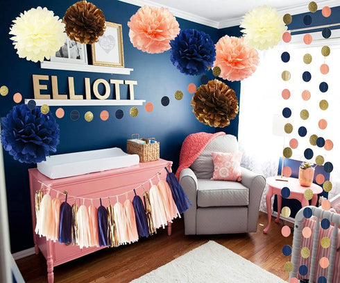 Navy Peach Birthday Decorations Bridal Shower Decorations Qian's Party Navy Peach Weddings/Navy Peach Party Decorations/Hen Party Bachelorette Party Decorations