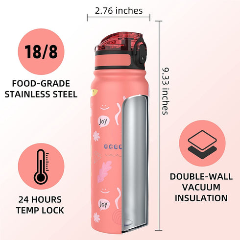 Fanhaw Water Bottles Stainless Steel Insulated Vacuum 20oz Water Bottle for Kids/Adults, 2 Lids Leak Proof Thicken Double Wall for Cold & Hot Beverages, BPA Free (Ocean)