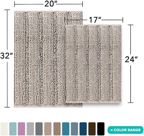 Chenille Bathroom Rugs Set Non-Slip Bath Mats for Bathroom Extra Soft and Absorbent Shaggy Bath Mats for Bathroom Floor Indoor Mat for Kitchen/Entryway (Standard: 20" x 32" and 17" x 24"),Taupe