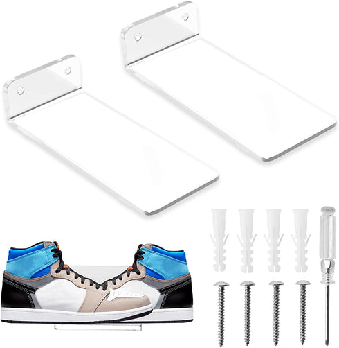 2-Pack Large Floating Shoe Shelves to Display Collectible Shoes and Sneakers, Clear Shoe Storage Shelf, Wall Mounted