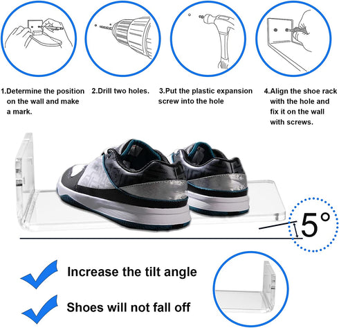 2-Pack Large Floating Shoe Shelves to Display Collectible Shoes and Sneakers, Clear Shoe Storage Shelf, Wall Mounted