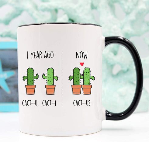 YouNique Designs 1 Year Anniversary Mug, 11 Ounces, Funny One Year Anniversary Coffee Mug for Boyfriend and Girlfriend, 1 Year Dating Anniversary Cup, 1st Year Dating Anniversary (Black Handle)