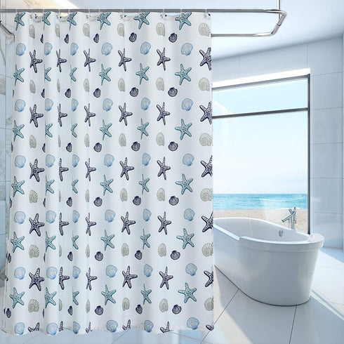 OREMILA Bathroom Shower Curtain 72" x 72" Seashell Starfish Multi-Color Shower Curtains Fabric Bathroom Curtain Durable Water Repellent Bath Curtain,1pcs