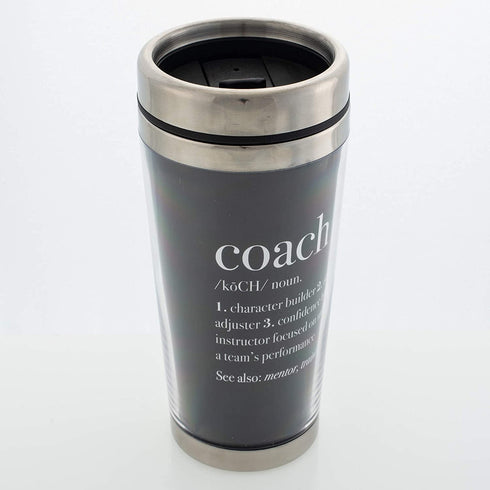 Elanze Designs Coach Definition Black 16 Ounce Stainless Steel Travel Mug with Lid
