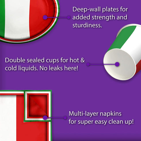 Italy Italian Flag Birthday Party Supplies Set Plates Napkins Cups Tableware Kit for 16
