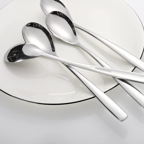 Soup Spoons Set of 6 Stainless Steel Round Spoons Asian Soup Spoon Long Handle Dinner Spoons for Kitchen Restaurant Home