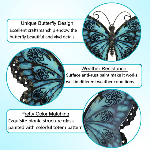 Liffy Metal Butterfly Wall Decor Outdoor Indoor Metal Wall Art Butterfly Hanging Decorations Metal and Glass Garden Theme Home Decorations for Garden Living Room Bedroom