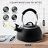 Suyika Tea Kettle Stovetop 3 Quart Stainless Steel Whistling Tea Pots for Stove Top with Cool Touch Ergonomic Handle Teapot - Black