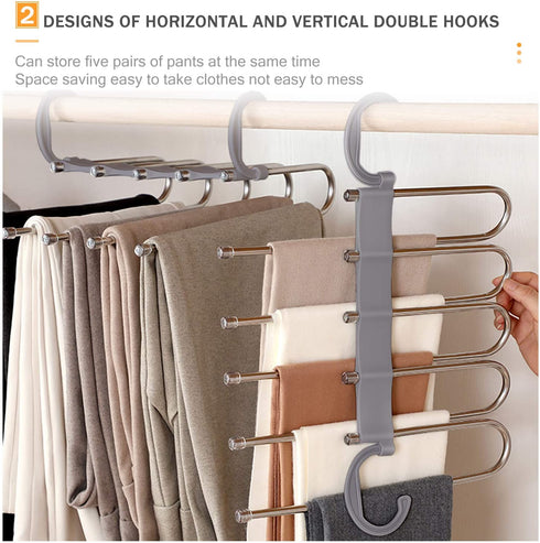 AIR&TREE 2 Pack Pants Hangers Space Saving,Anti-Rust Plastic Hangers,Durable and Sturdy Hangers for Pants Scarf Jeans Slack Trousers Ties Towels,Multiple Pants Hangers in One(Gray)