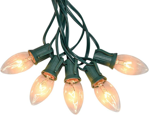 Romasaty C9 Christmas String Lights,Outdoor Weatherproof Lighting Incandescent Replacement String Lights with 25FT Warm White Clear Bulbs for Christmas Lights Commercial Grade-Green Wire