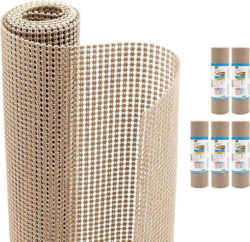 Smart Design Classic Grip Shelf Liner - 12 Inch x 60 Feet Total (Set of 6 Rolls) - Non Adhesive, Strong Grip Bottom, Easy Clean Kitchen Drawer, Cabinet, Cupboard Dresser Cover, Non Slip - Taupe