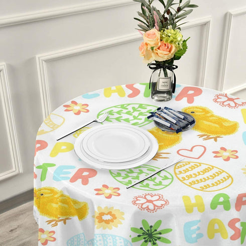 Baofu Easter Round Tablecloth Polyester Circular Egg Bunny Table Cloth Beautiful Water Resistant Spill Proof Large Vintage Table Cover for Dining Kitchen Party 60inch
