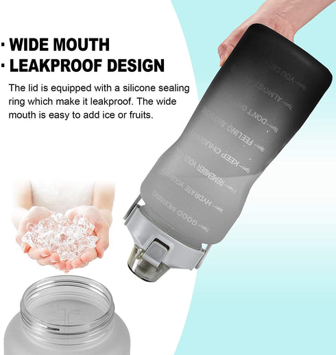 64oz Leakproof Free Drinking Water Bottle with Motivational Time Marker BPA Free for Fitness, Gym and Outdoor Sports (Black/Gray Gradient)
