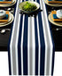 Stripe Table Runner-Navy Blue Gray White Cotton linen-Long 108 inche Dresser Scarves,Farmhouse Tablerunner for Kitchen Coffee/Dining/Sofa Table Bedroom Home Living Room,Scarf Decor for Holiday Dinner