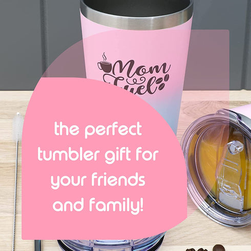 Zipe - 16 oz Tumbler with Spill-Resistant Lid, Insulated Tumbler for Hot and Cold Drinks, €œMom Fuel Coffee Tumbler, Travel Cup with Straw and Cleaner, Shimmer Mermaid Ombre