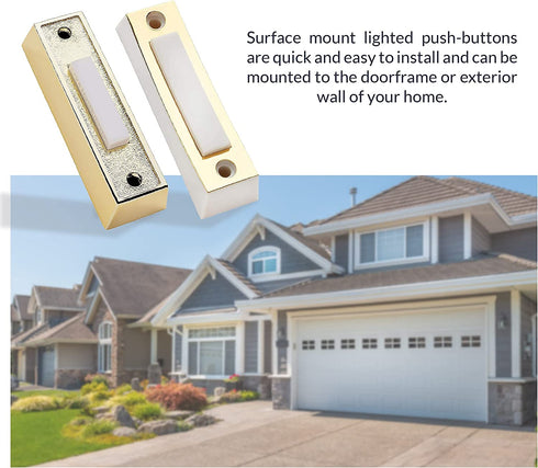 Newhouse Hardware CKIT1 Two Note Electric Door Bell Chime Kit w/ 16V/10VA Transformer & Surface Mount Lighted Push Buttons, 16V/10 Vac, White