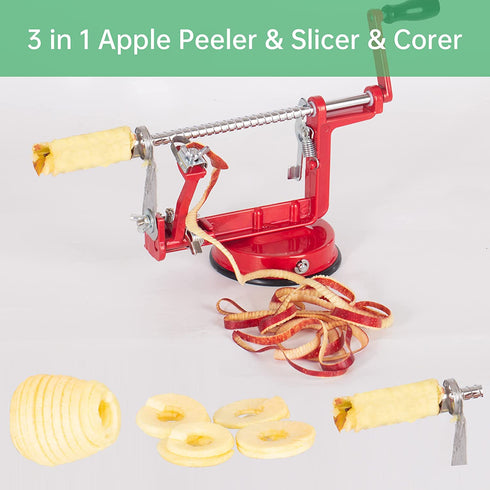 Apple Peeler Slicer Corer Apple Corer and Slicer Stainless Steel Apple Corer Slicer Peeler Fruit Peeler Apple Peelers for Kitchen Durable Alloy Apple Peeler with Powerful Suction Base Red