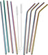 Mind Reader Stainless Steel Set, Reusable, Straight & Curved Metal Durable Drinking Straws with Cleaning Brushes-8 PK, One Size, Rainbow 8 Pack