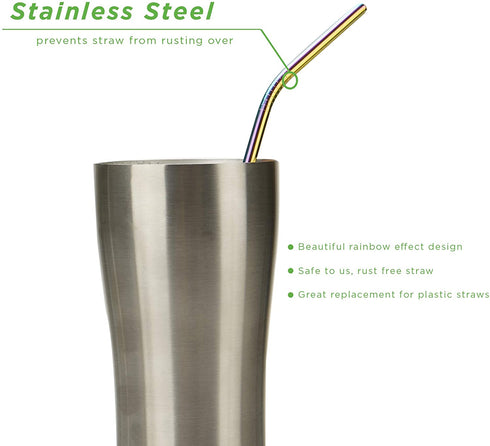 Mind Reader Stainless Steel Set, Reusable, Straight & Curved Metal Durable Drinking Straws with Cleaning Brushes-8 PK, One Size, Rainbow 8 Pack