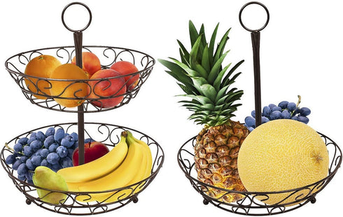 Sorbus® 2-Tier Countertop Fruit Basket Holder & Decorative Bowl Stand”Perfect for Fruit, Vegetables, Snacks, Household Items, and Much More (Bronze)