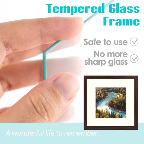 Frametory, 12x12 Picture Frame - Made to Display Pictures 8x8 Photo with Ivory Color Mat - Wide Molding - Built in Hanging Features - Preinstalled Wall Mounting Hardware (12x12, Walnut)