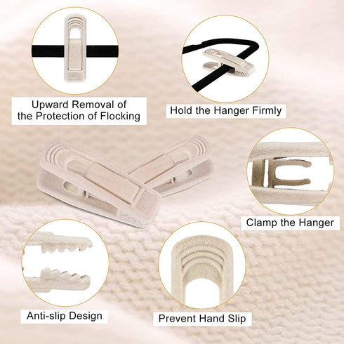 Velvet Hangers Clips Flocked Finger Clips Velvet Clothes Clips Strong Pants Hangers Clips for Slim-line Clothes Velvet Hangers (Beige,48 Pieces)