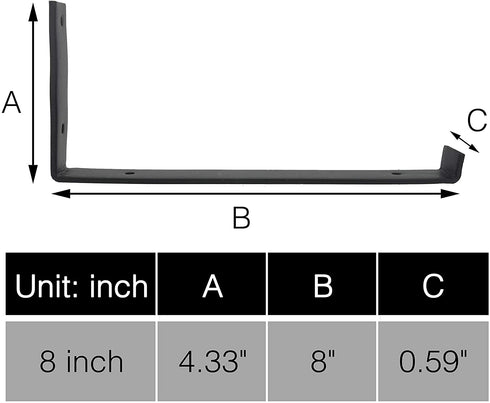 AddGrace 4 Pack Iron Shelf Brackets Angle Lip Bracket Wall Mounted Shelving Support with Screws for Wood Board Shelves (Black) 8 inch