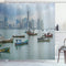 Ambesonne Landscape Shower Curtain, Anchored Fishing Boats Skyscrapers Panama Cityscape Pacific Coast Central America, Cloth Fabric Bathroom Decor Set with Hooks, 69" W x 75" L, Blue Grey