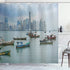 Ambesonne Landscape Shower Curtain, Anchored Fishing Boats Skyscrapers Panama Cityscape Pacific Coast Central America, Cloth Fabric Bathroom Decor Set with Hooks, 69" W x 75" L, Blue Grey