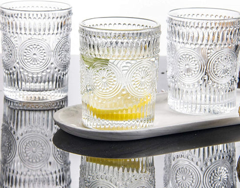 CZUMJJ 10 oz Romantic Water Glasses 6 Pack Premium Drinking Glasses Tumblers Vintage Glassware Set, Perfect for Drinking Whiskey, Juice, Beverages, Beer, Cocktail