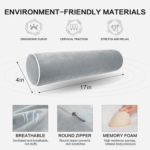 Cylinder Pillows for Neck and Shoulder Pain Relief, for Cervical, Spine, Lumbar Traction. Ergonomics and Neck Physical Therapy, Ideal for Spine and Neck Support. 4x17 inches(Gray)