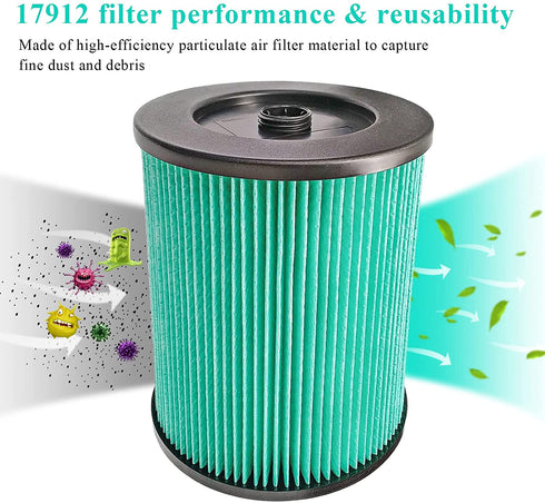 17912 Hepa Filter Replacement fit for Craftsman 9-17912 Wet/Dry Vacuum Filter with High Efficiency Particle Air
