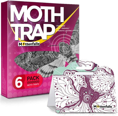 Mottenfalle Clothes Moth Traps 6-Pack - Prime Safe Non-Toxic Eco-Friendly Moth Traps with Pheromones Sticky Adhesive Tool for Wool Closet Carpet - with no Pesticides and Insecticides (Red)