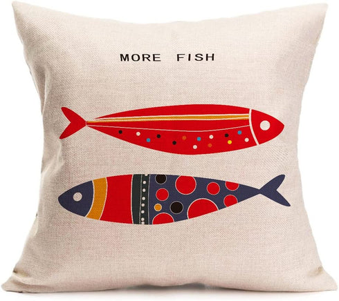 Sea Theme Fish Pillow Covers Nautical Throw Pillowcases Beach Cushion Covers 18 X 18 Inch,4 Pack(Sea-2)