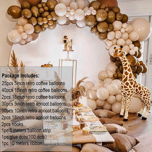Safari Birthday Party Supplies Retro Coffee And Apricot Balloon Arch Garland Kit-149pcs Retro Coffee Apricot Balloons For Safari Baby&Bridal Shower, Birthday Party, Wedding, Grad, Anniversary Party