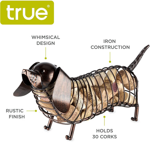 True Dachshund Cork Holder, Decorative Wine Cork Storage and Decor, Set of 1, Rustic Bronze Finish