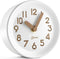 Driini Wooden Analog Desktop Clock 4.3 in. Decorative Pinewood Clock, No-Tick Design Easy to Read Silent Sweep Mantle Clock Quiet Tabletop Clocks with Wood Body, Hands, & Battery Cover; White