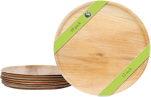 Naturally Chic Palm Leaf Trays 13 Inch Round - Bamboo Like, Eco Friendly, Disposable, Compostable and Biodegradable Serving Platters for Charcuterie Boards, Catering and Parties