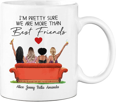 Custom Best Friend Coffee Mug For Women, Personalized Four Sisters Gifts Mug Customized Names For Besties, BFF, Good Friends, Long Distance Friendship, Birthday Gift Idea Mug 11oz, 15oz