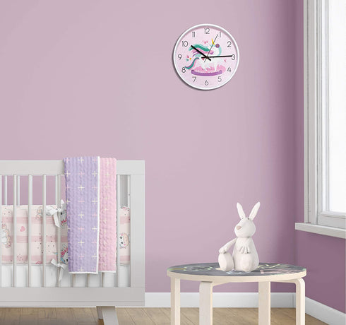 Something Unicorn - Beautiful Unicorn Wall Clock for Girls Bedroom Decoration. Silent Non Ticking Quartz Battery Operated Easy to Read. (12 inch)