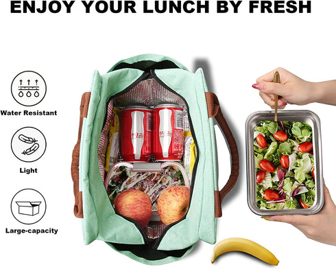 Insulated Lunch Bag Women Lunch Box Reusable Durable Leakproof Large Lunch Tote for Women Men Adult with Bottle Holder and Side Pockets for Work Picnic Travel - Heather Teal