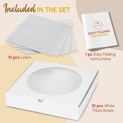 BAKEBERRY Pizza Boxes 10x10 White Pizza Boxes 10x10x2 inches Bakery Boxes With Window 10x10 Boxes Bakery Pie Boxes For 9 Inch Pie Sturdy 10 In Pie Boxes 10 Inch Pizza Box White Pizza Boxes 10x10 Pie Boxes 10x10 Bakery Boxes And Cookie Boxes for G